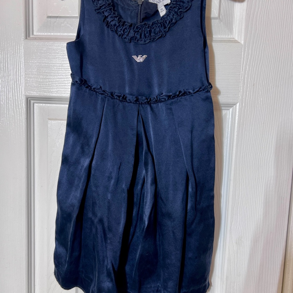 Giorgio Armani Blue Ruffled Pleated Sundress